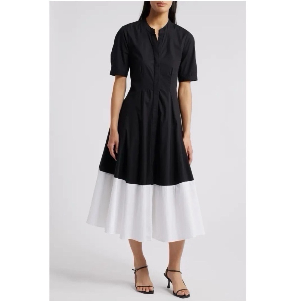 NEW Halogen Front Seam A-Line Midi Dress Rich Black - Picture 1 of 10